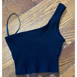 SHEIN Women's BLACK Stretchy Ribbed Knit ONE-SHOULDER  Cropped Tank Size XS